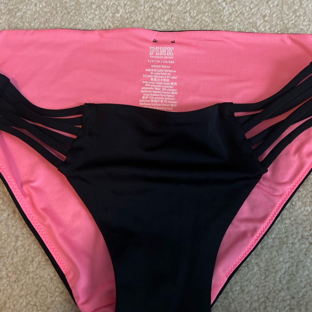 PINK Victoria's Secret Women's Black and Pink Swim Bottom